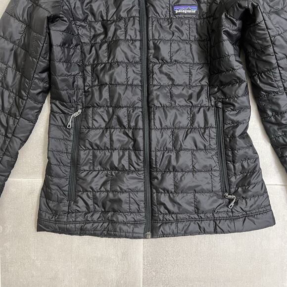 Patagonia Jacket Women’s XS Black Full Zip Puffer Hooded Outdoor Hiking - Picture 3 of 8